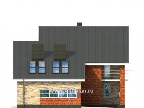 Проект двухэтажного дома с мансардой, с террасой и гаражом на 1 авто, с биллиардной над гаражом - превью фасада дома