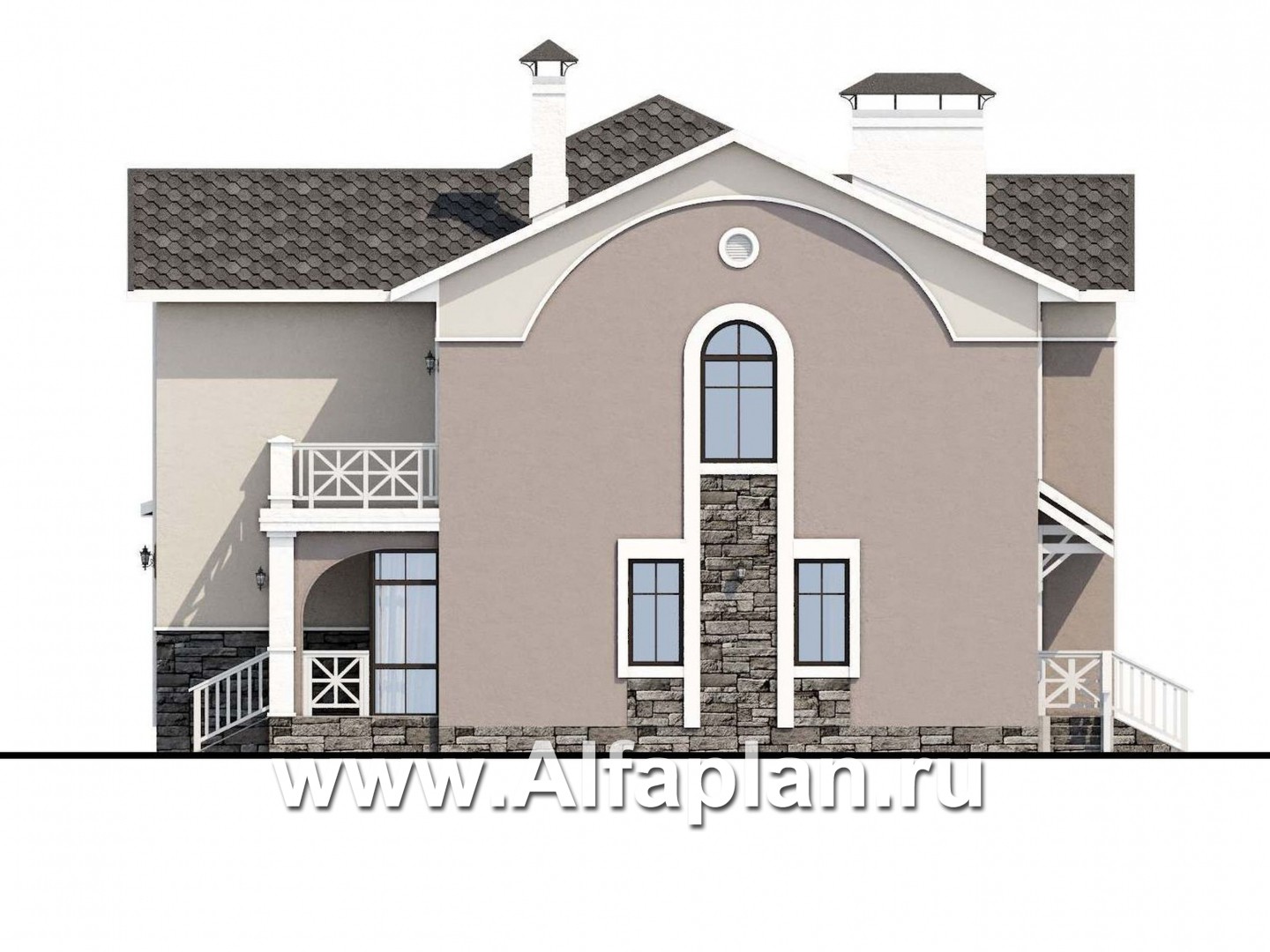 Проекты домов Альфаплан - «Голицын»- изящный коттедж с двусветной гостиной - изображение фасада №2