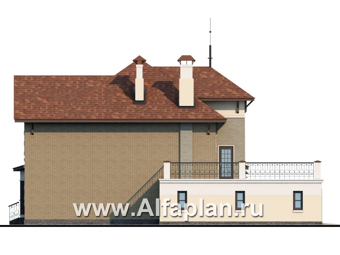 Проекты домов Альфаплан - «Маленький принц»- комфортабельный двухэтажный дом с террасой над гаражом - изображение фасада №3
