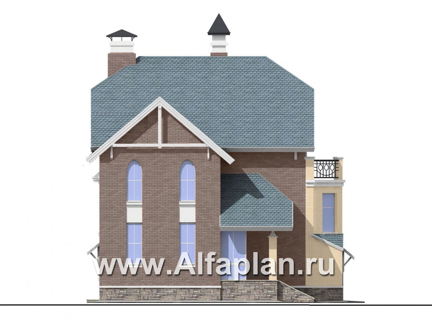 Проекты домов Альфаплан - «Корвет-прогресс» - трехэтажный коттедж с двумя гаражами - изображение фасада №3