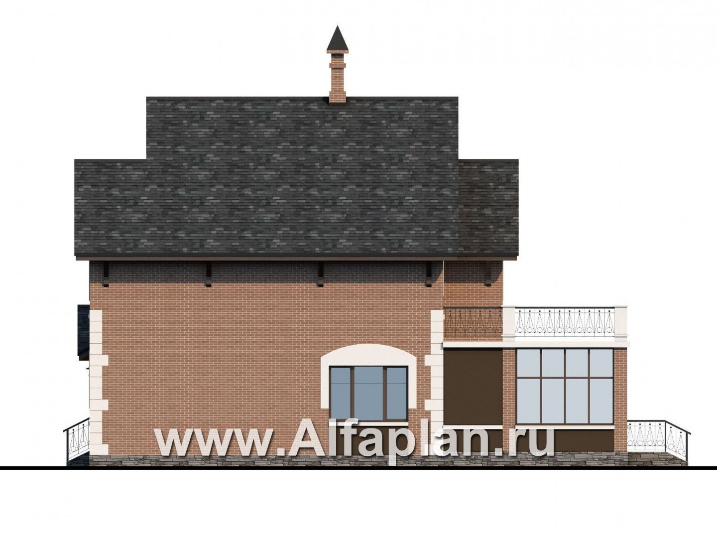 Проекты домов Альфаплан - «Плоды успеха» - комфортабельный коттедж с террасой-солярием - изображение фасада №2