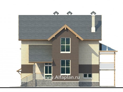 «Экспрофессо» - проект трехэтажного дома, с гаражом и сауной, цокольный этаж на уровне земли - превью фасада дома