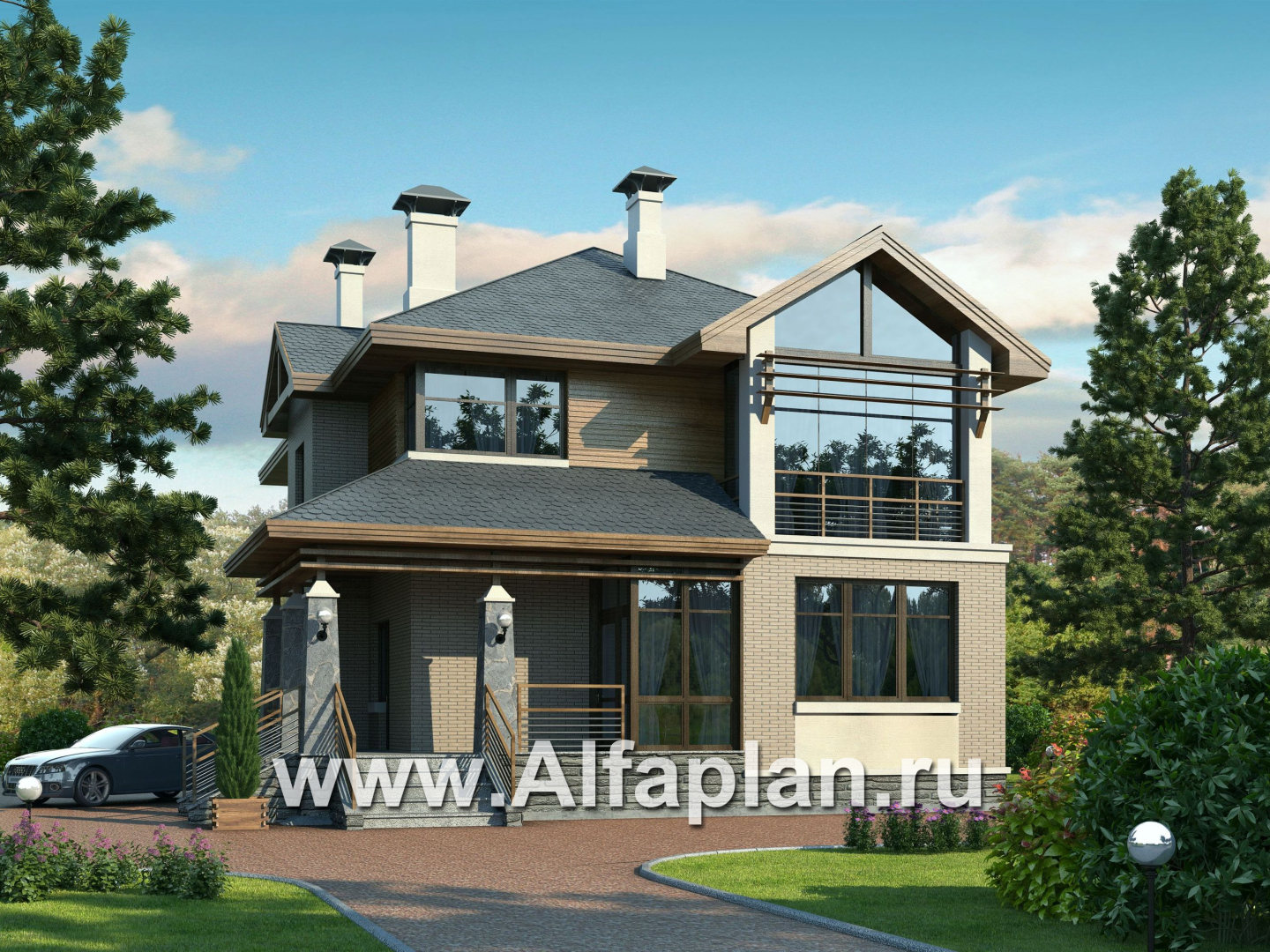Проекты домов Альфаплан - «Вектор» - загородный коттедж с большими окнами - дополнительное изображение №1