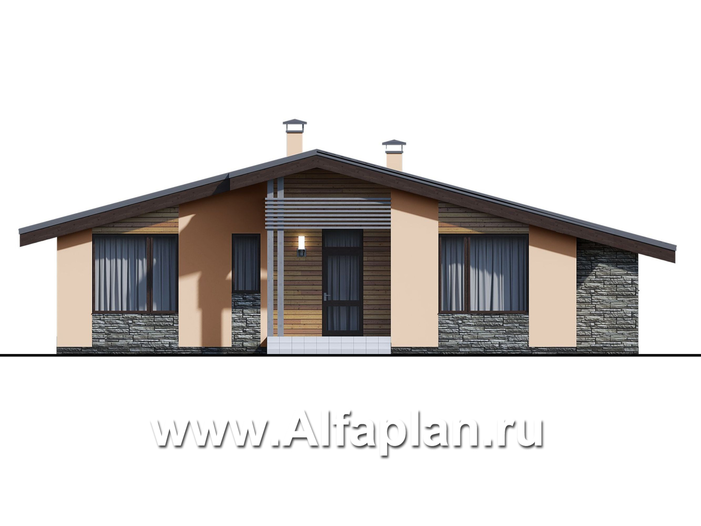Проекты домов Альфаплан - «Дельта» - удобный и практичный каркасный дом в один этаж - изображение фасада №1