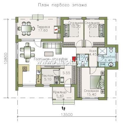 «Дельта» - проект одноэтажного дома с террасой, в скандинавском стиле - превью план дома