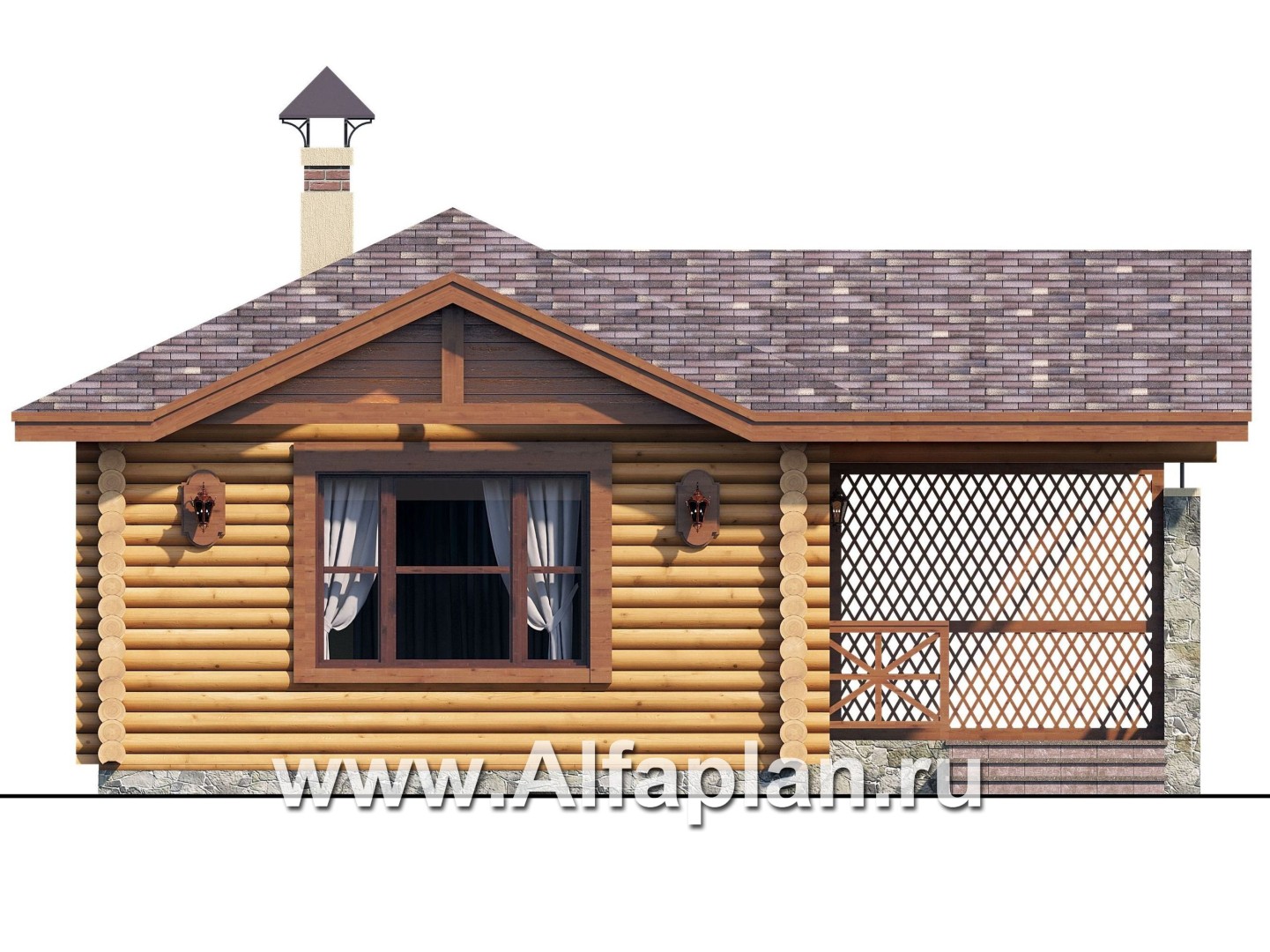 Проекты домов Альфаплан - Баня из бревен с террасой для небольшого участка - изображение фасада №1