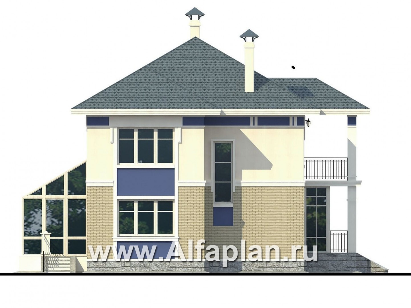 Проекты домов Альфаплан - «Аристократ» -  современный особняк в стиле модерн - изображение фасада №3