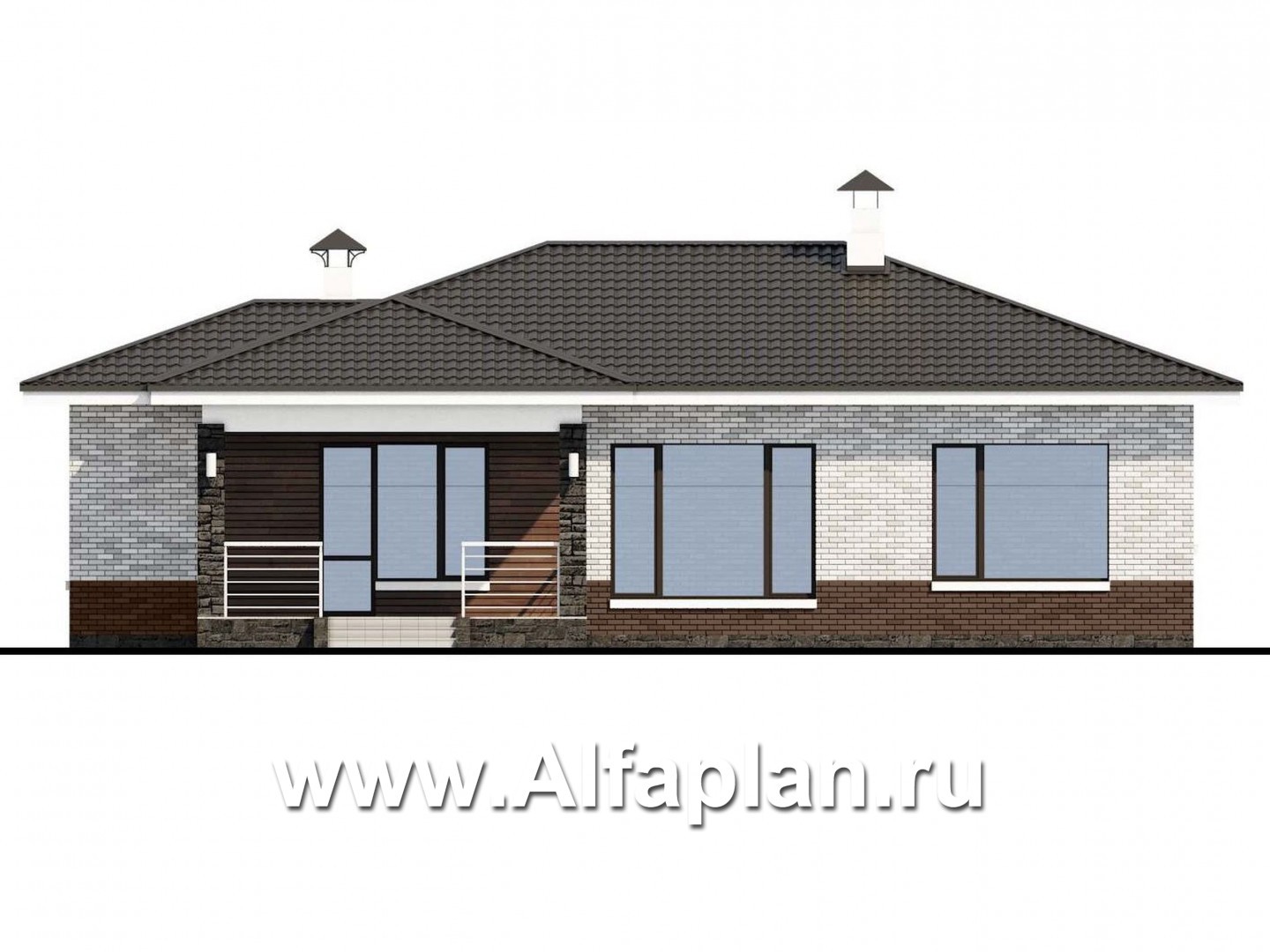 «Наяда» - проект одноэтажного дома из газобетона, с террасой, в современном стиле - фасад дома