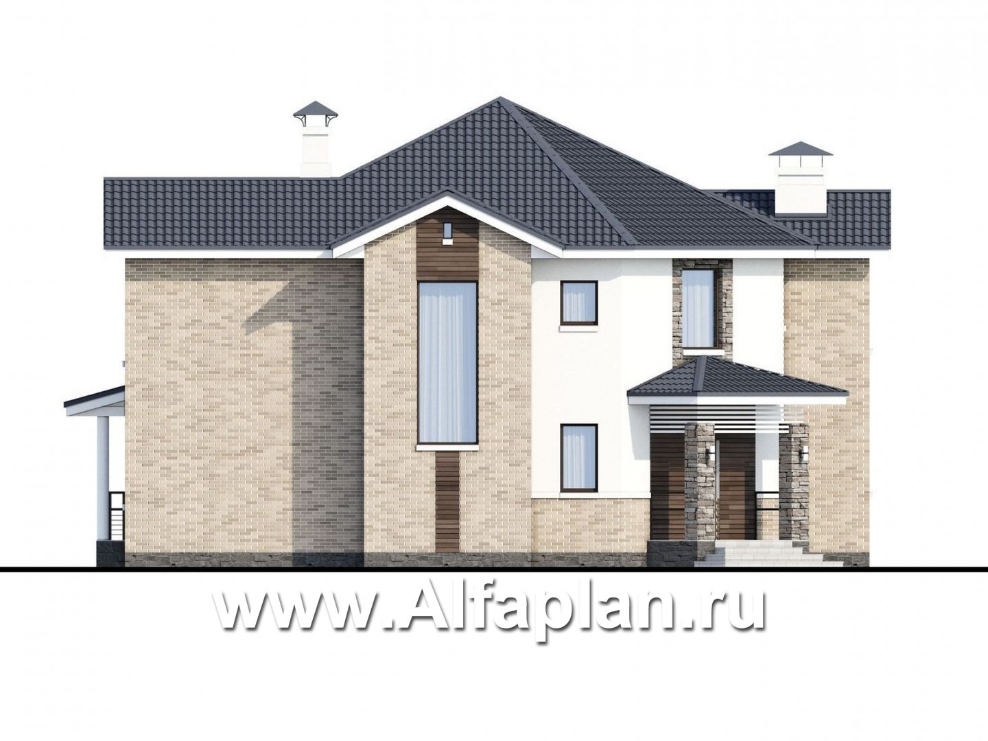 Проекты домов Альфаплан - «Махаон» - эксклюзивный дом с диагональным построением - изображение фасада №3