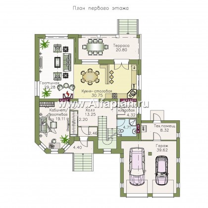 Проекты домов Альфаплан - «Феникс плюс» - коттедж с большим гаражом и цокольным этажом - превью плана проекта №2