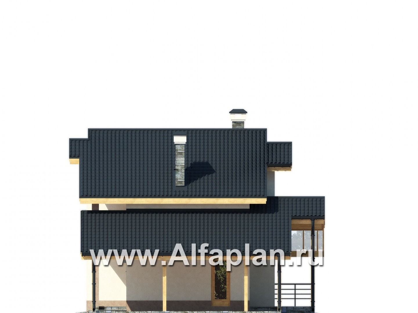 Проекты домов Альфаплан - Комфортный каркасный дом с навесом для двух машин - изображение фасада №2