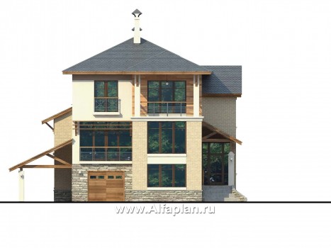 Проекты домов Альфаплан - Дом из газобетона «Аура» в современном стиле - превью фасада №1