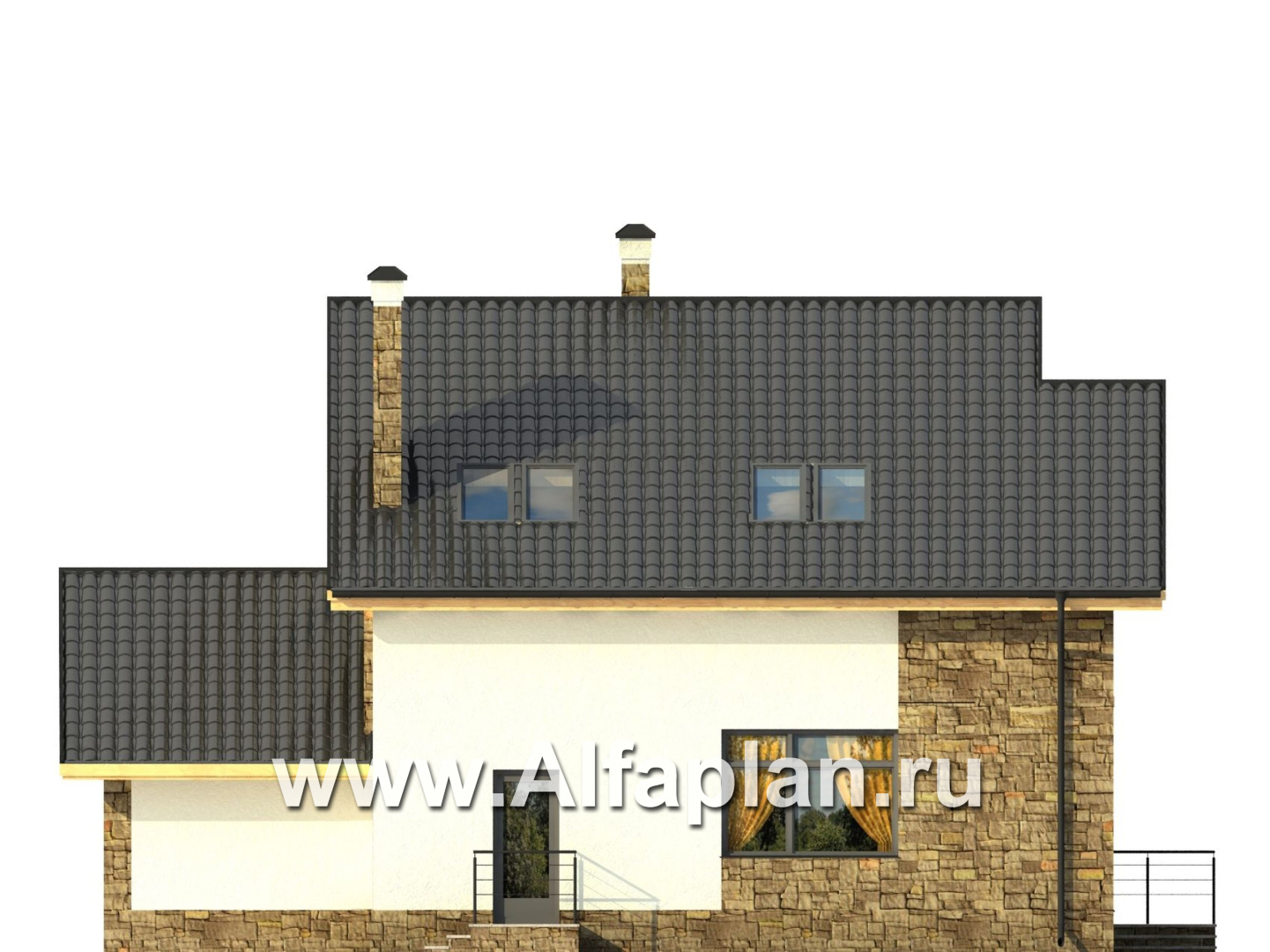 Проекты домов Альфаплан - Современный коттедж с угловым витражом - изображение фасада №4