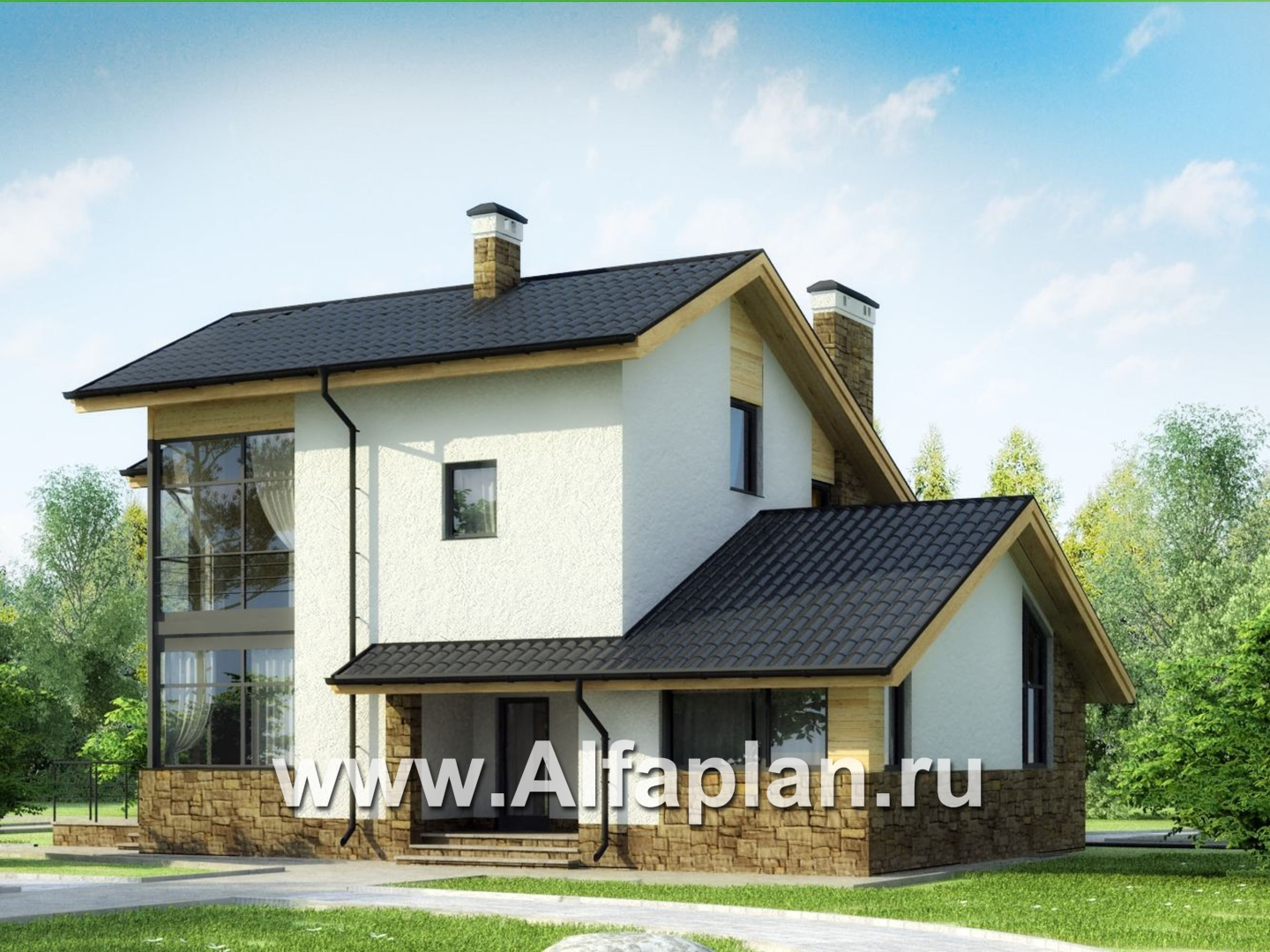 Проекты домов Альфаплан - Современный коттедж с угловым витражом - дополнительное изображение №1