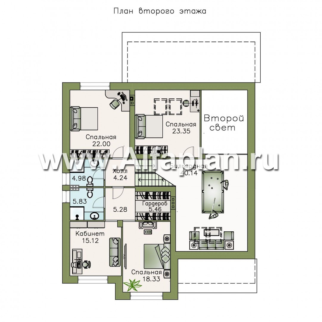 Проекты домов Альфаплан - «Мажестик» - современный коттедж в полтора этажа с гаражом - план проекта №2