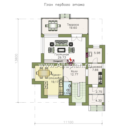 Проекты домов Альфаплан - «Тренд» - современный загородный дом - превью плана проекта №1