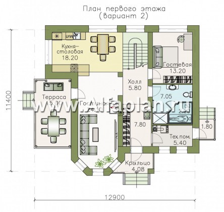 Проекты домов Альфаплан - «Статус» - современный комфортный дом с террасой - превью плана проекта №2