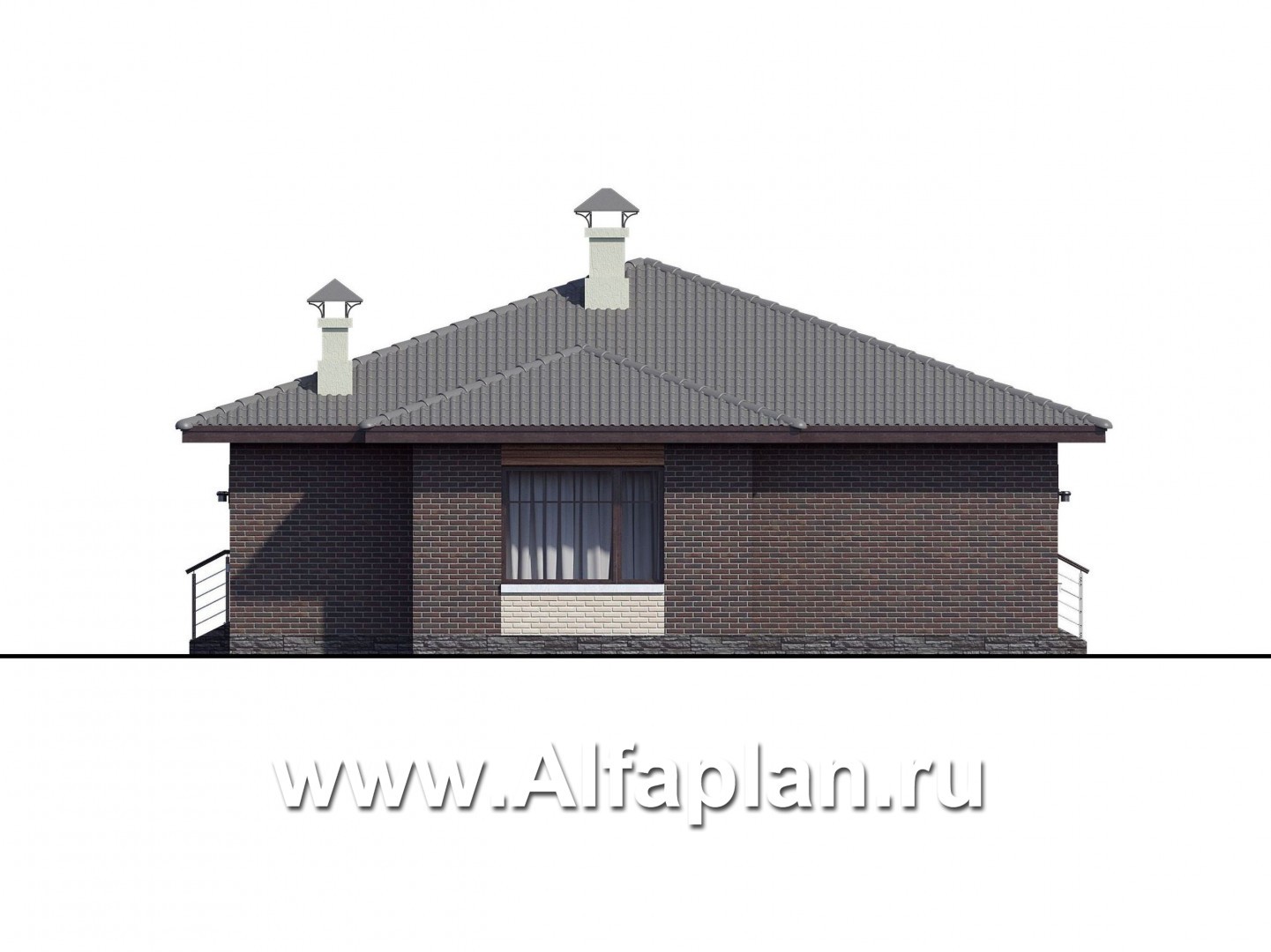 «Волхов» - проект одноэтажного дома из кирпича, 3 спальни, планировка дома с террасой - фасад дома