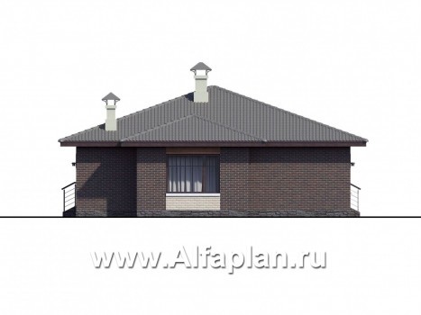 «Волхов» - проект одноэтажного дома из кирпича, 3 спальни, планировка дома с террасой - превью фасада дома