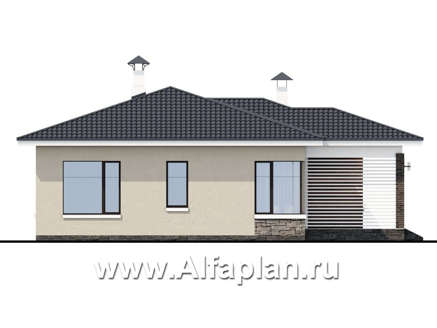 «Аэда» - проект одноэтажного дома, 2 спальни, с остекленной верандой, в современном стиле - фасад дома