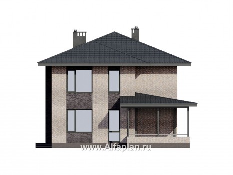 Проект двухэтажного дома, планировка с кабинетом на 1 эт и с террасой, в современном стиле - превью фасада дома