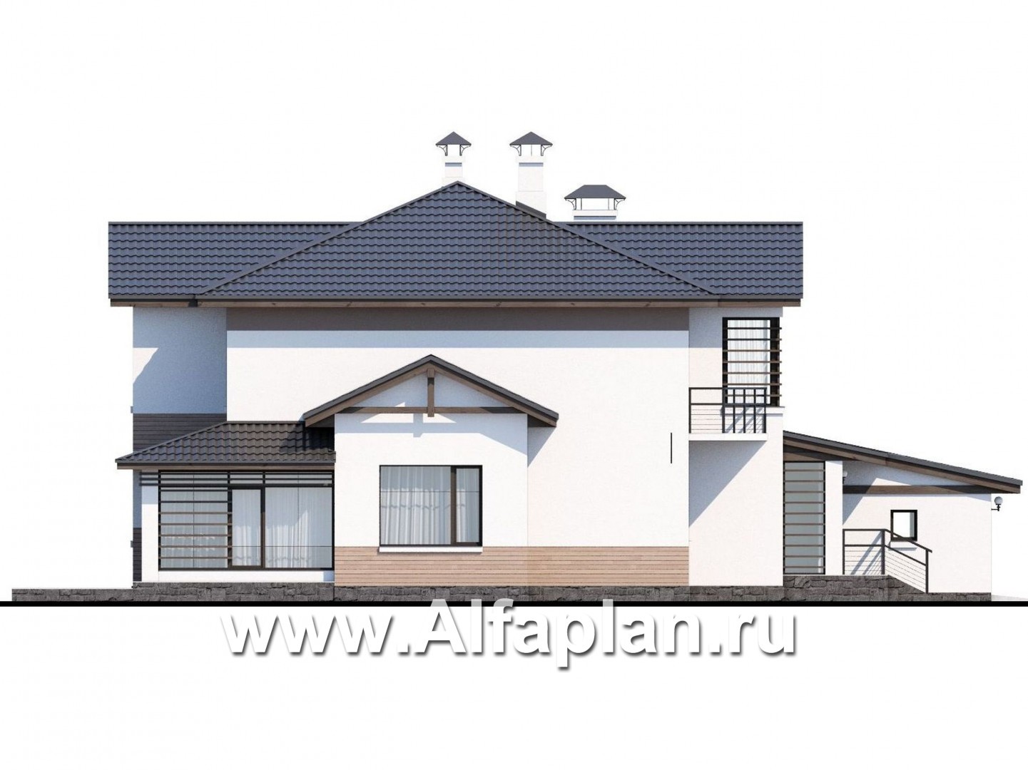 Проекты домов Альфаплан - «Аутентик» - комфортабельный коттедж с большим гаражом и верандой - изображение фасада №3