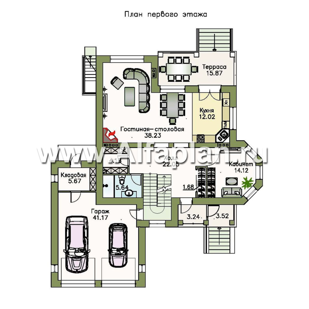 Проекты домов Альфаплан - «Маленький принц» - компактный коттедж с цокольным этажом и гаражом - план проекта №2