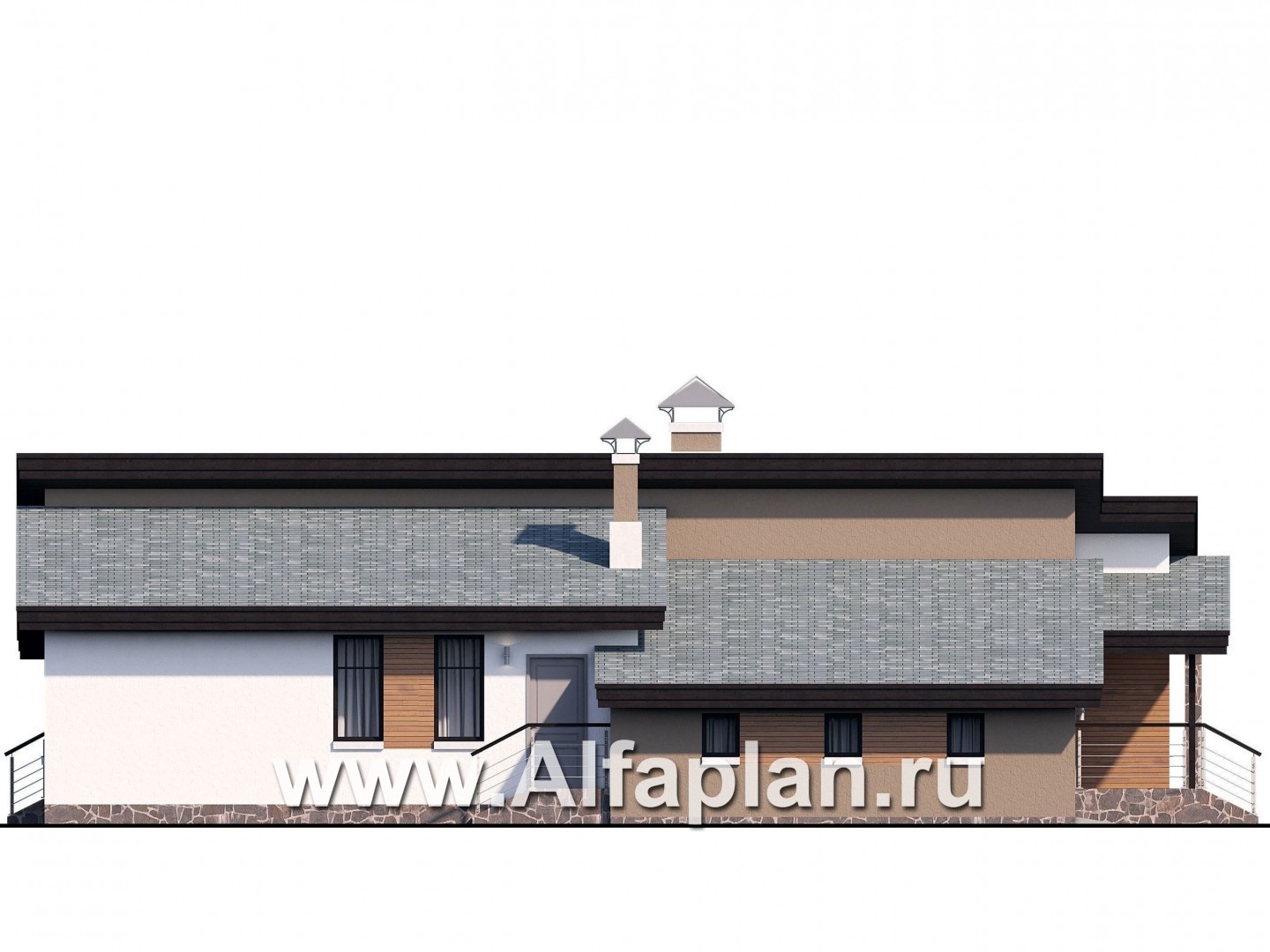«Санта-Моника» — проект одноэтажного дома, с террасой, с гаражом на 2 авто, в современном стиле - фасад дома