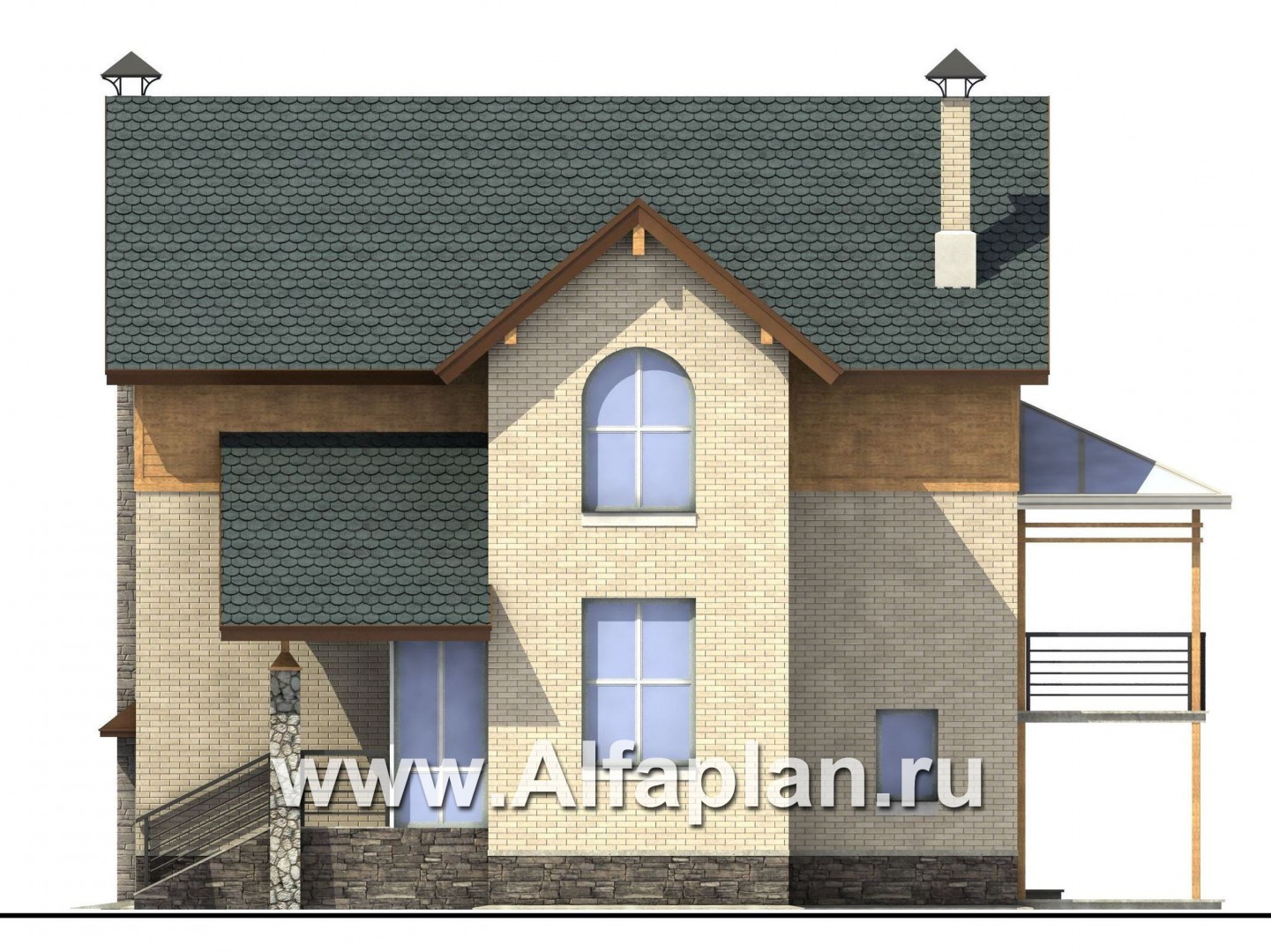 Проекты домов Альфаплан - «Экспрофессо» - комфортный дом для узкого участка - изображение фасада №2