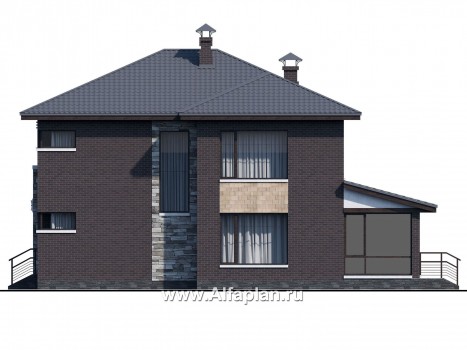Проекты домов Альфаплан - «Прайд» - современный коттедж с остекленной верандой - превью фасада №2