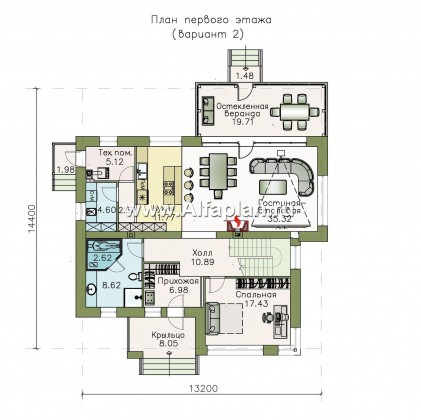 Проекты домов Альфаплан - «Прайд» - современный коттедж с остекленной верандой - превью плана проекта №2