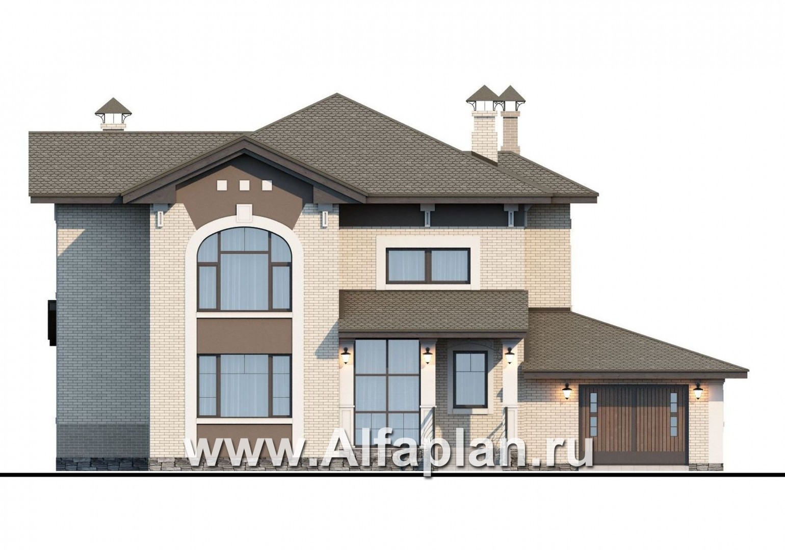 Проекты домов Альфаплан - «Северная корона» - двуxэтажный коттедж с элементами стиля модерн - изображение фасада №1