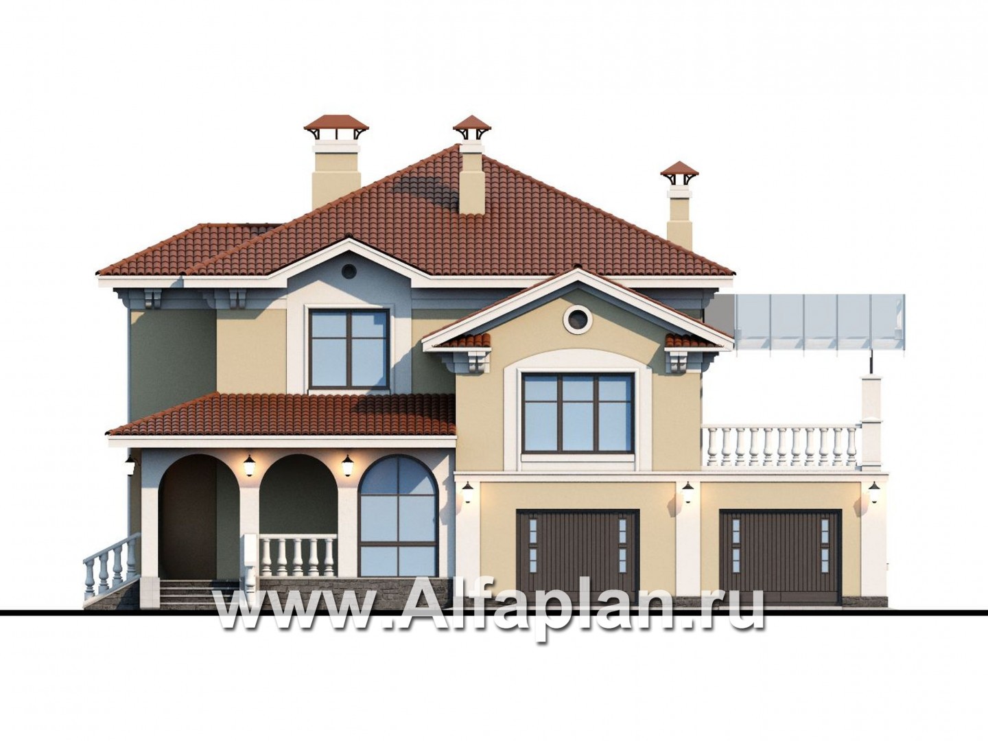 Проекты домов Альфаплан - «Эсперанса» - загородный особняк с террасой над гаражом - изображение фасада №1