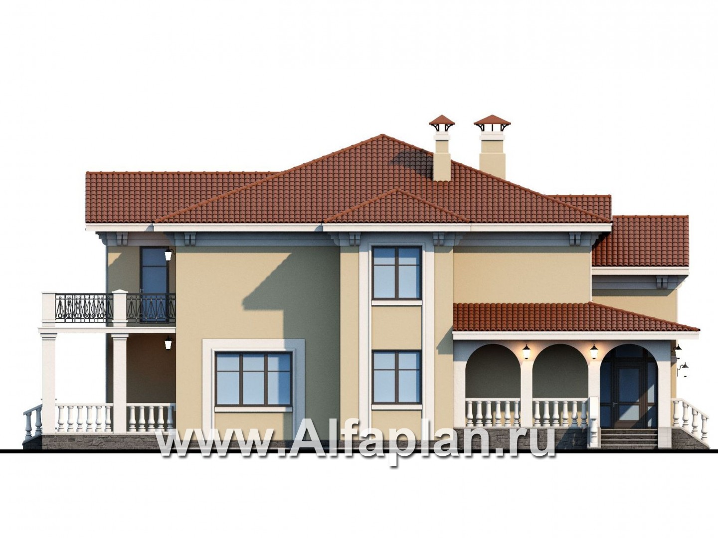 Проекты домов Альфаплан - «Эсперанса» - загородный особняк с террасой над гаражом - изображение фасада №3