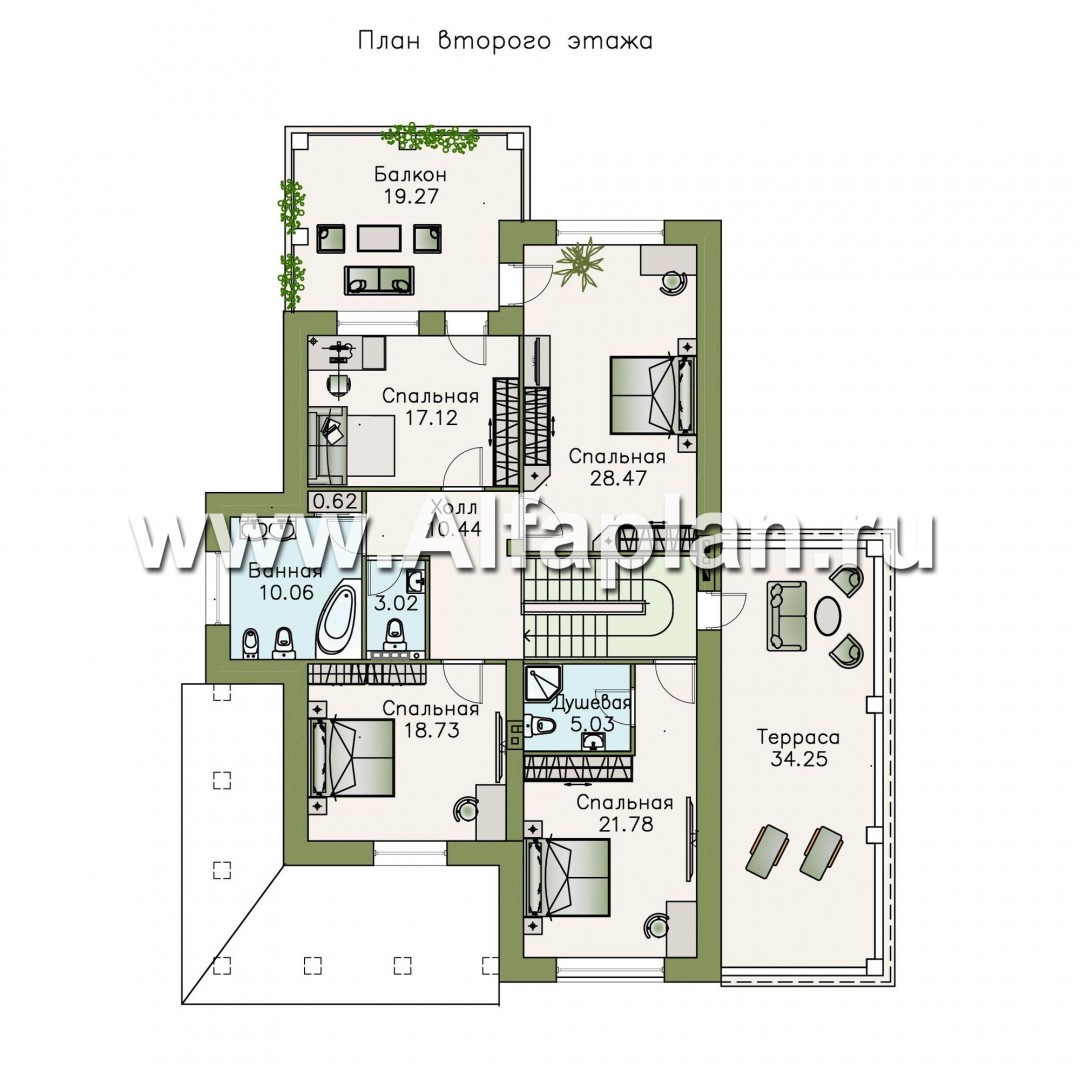 Проекты домов Альфаплан - «Эсперанса» - загородный особняк с террасой над гаражом - план проекта №2