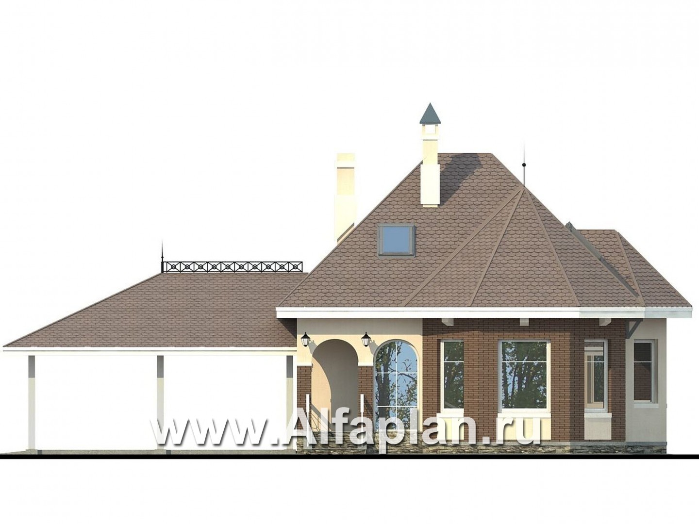 «Душечка плюс» - проект дома с мансардой из газоблоков, со вторым светом и с террасой, с нaвесом на 2 авто - фасад дома