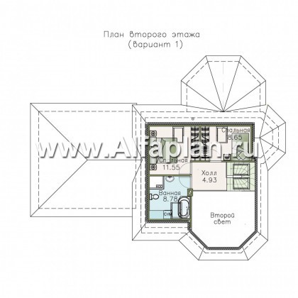 «Душечка плюс» - проект дома с мансардой из газоблоков, со вторым светом и с террасой, с нaвесом на 2 авто - превью план дома