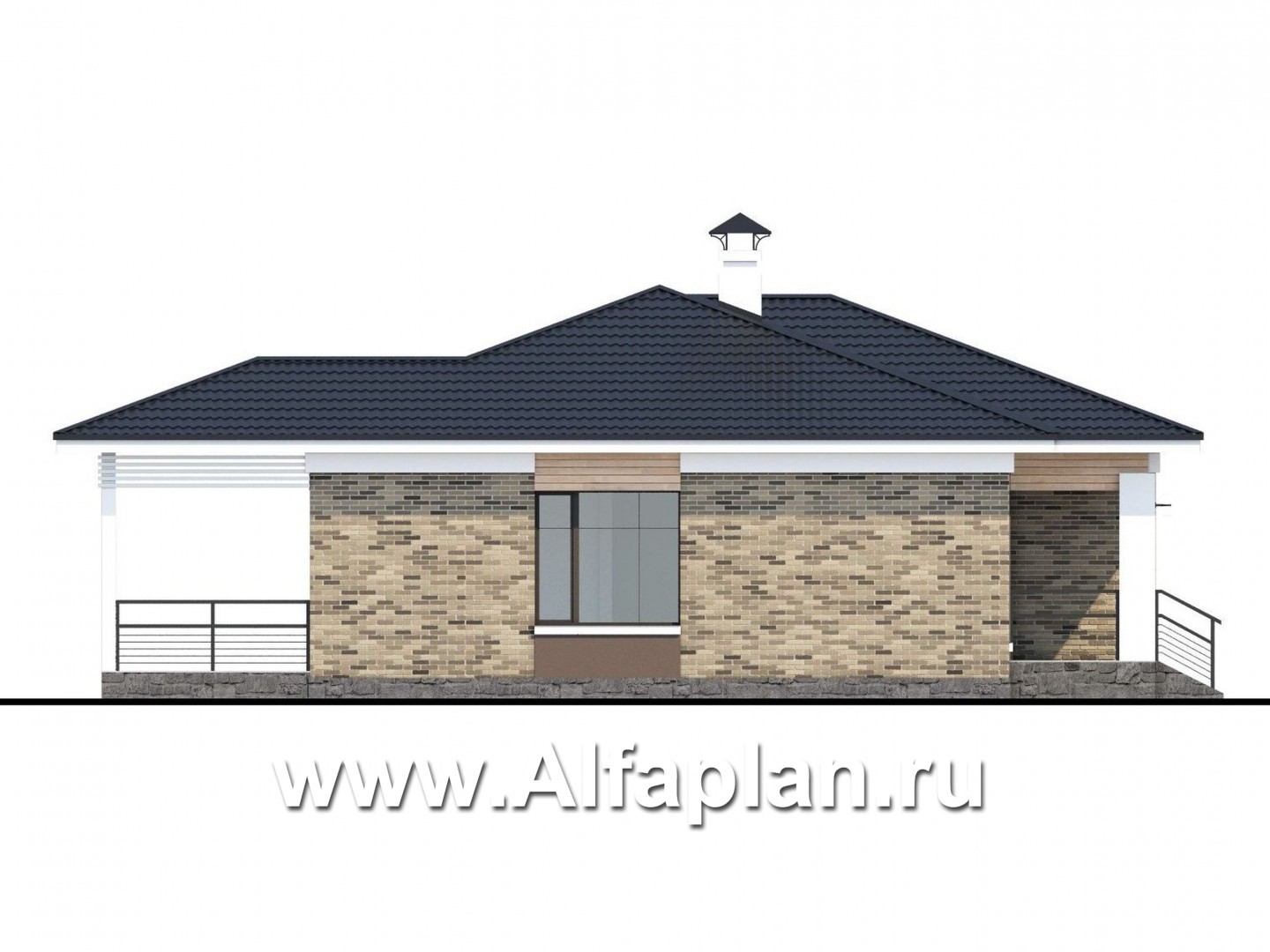 Проекты домов Альфаплан - «Выбор удачи» - современный стильный одноэтажный дом из кирпичей или блоков - изображение фасада №3