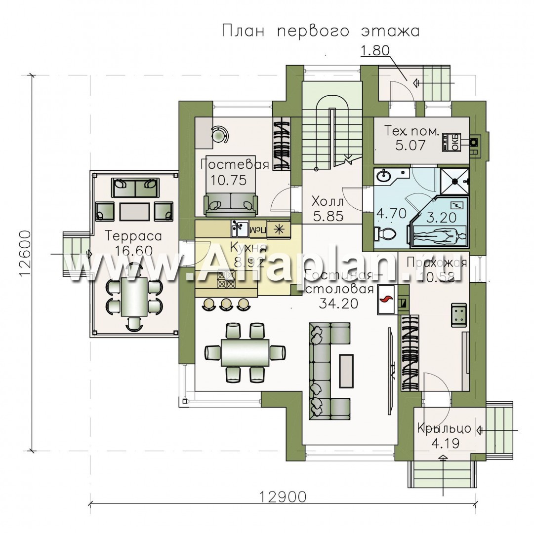 Проекты домов Альфаплан - «Печора» - стильный двухэтажный коттедж - план проекта №1
