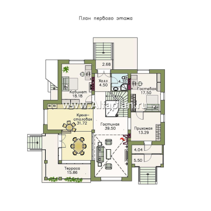 Проекты домов Альфаплан - «Голицын» - коттедж с двусветной гостиной и цоколем - превью плана проекта №2