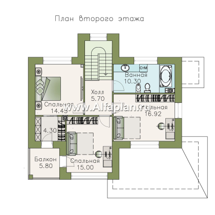 «Модерн» - проект двухэтажного дома из газобетона, с гостевой комнатой, с террасой, в стиле модерн (Серебряный век) - превью план дома
