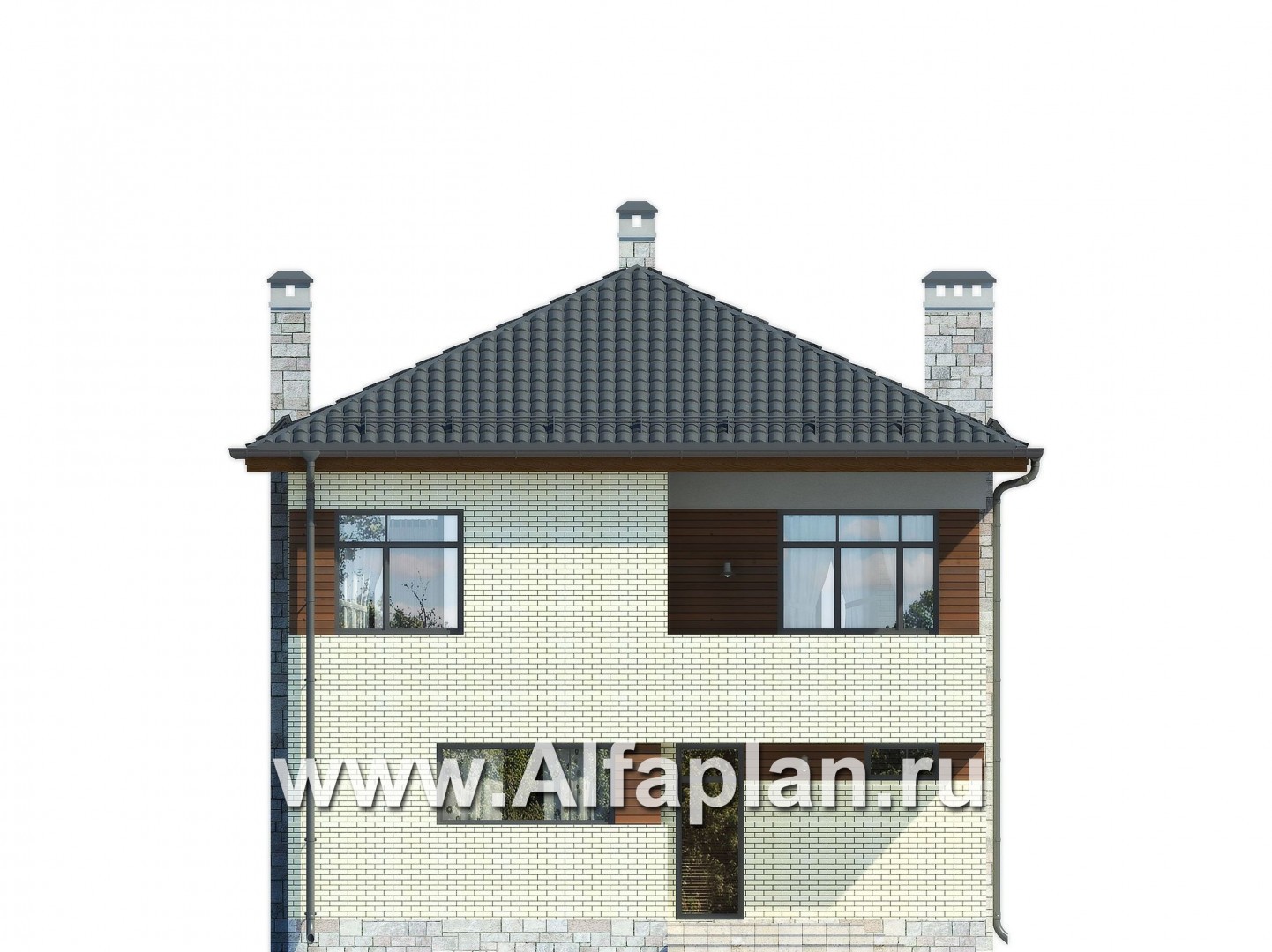 Проекты домов Альфаплан - Двухэтажный дом с шатровой кровлей - изображение фасада №2