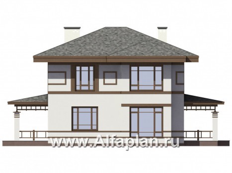 Проекты домов Альфаплан - Двухэтажный коттедж в восточном стиле с гаражом - превью фасада №2