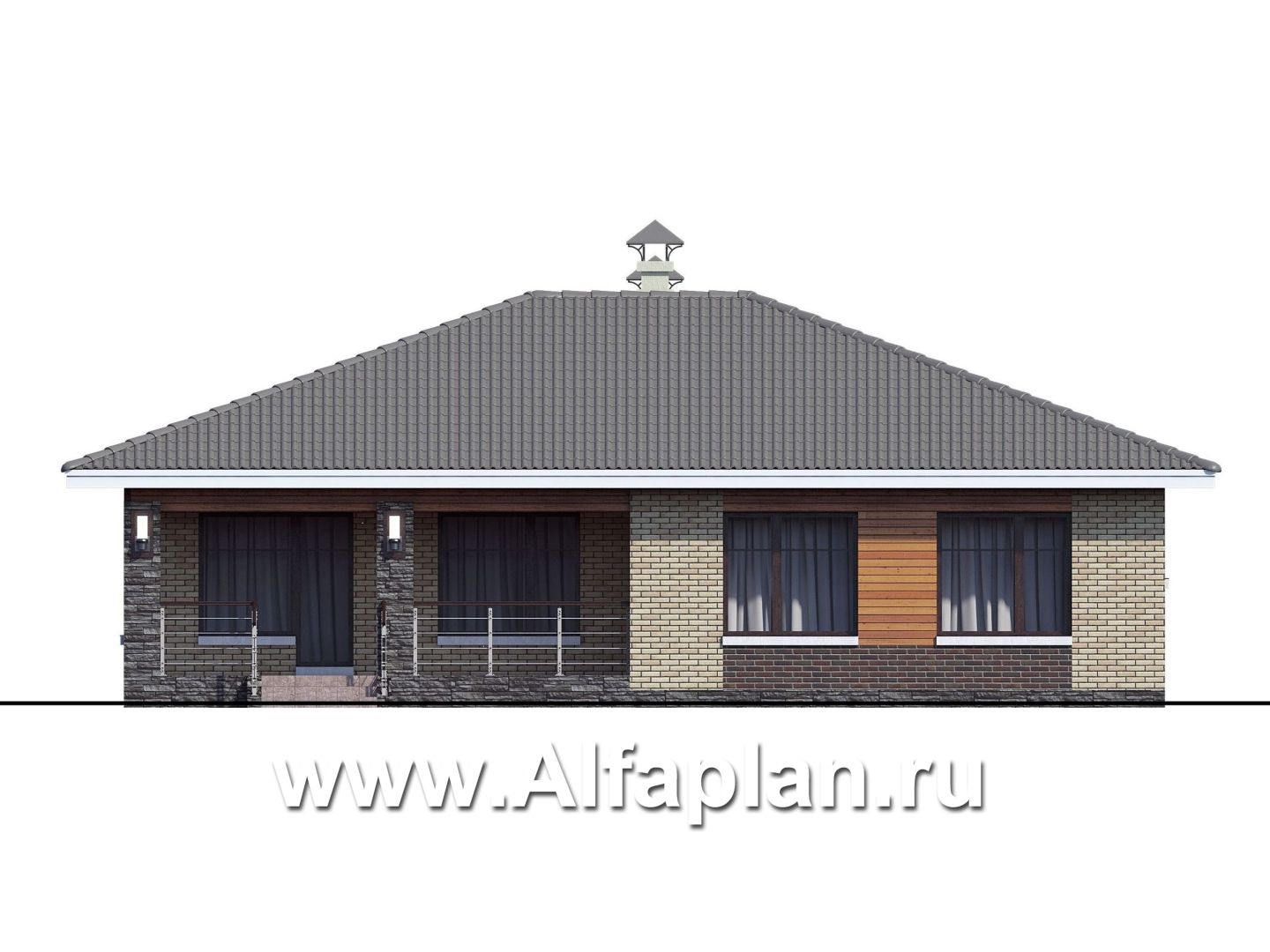 Проекты домов Альфаплан - «Вуокса» - проект одноэтажного дома из кирпича с комфортной планировкой - изображение фасада №4