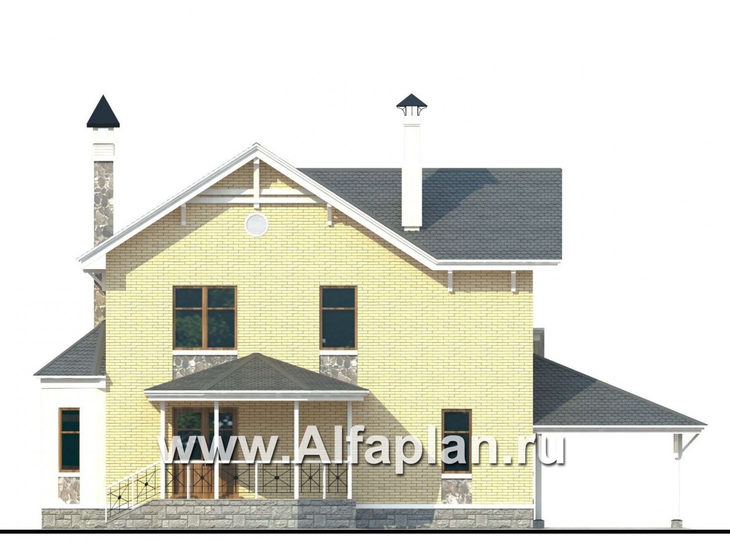 Проекты домов Альфаплан - «Лидер» - рациональный проект дома с навесом для машины - изображение фасада №4