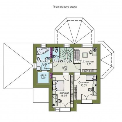 Проекты домов Альфаплан - «Гармония» - двухэтажный коттедж с навесом для машины и террасой - превью плана проекта №2