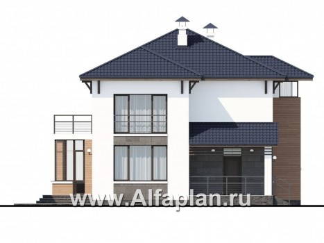 Проекты домов Альфаплан - «Эликсир» - современный коттедж с эффектной гостиной - превью фасада №3