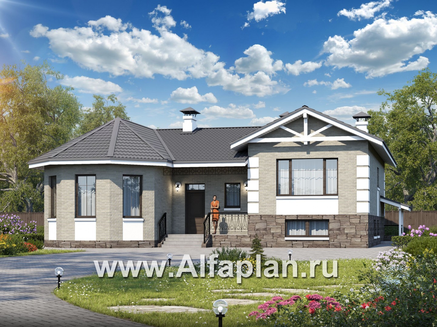 «Тайный советник» - проект полутораэтажного дома, с эркером и с террасой - основное изображение