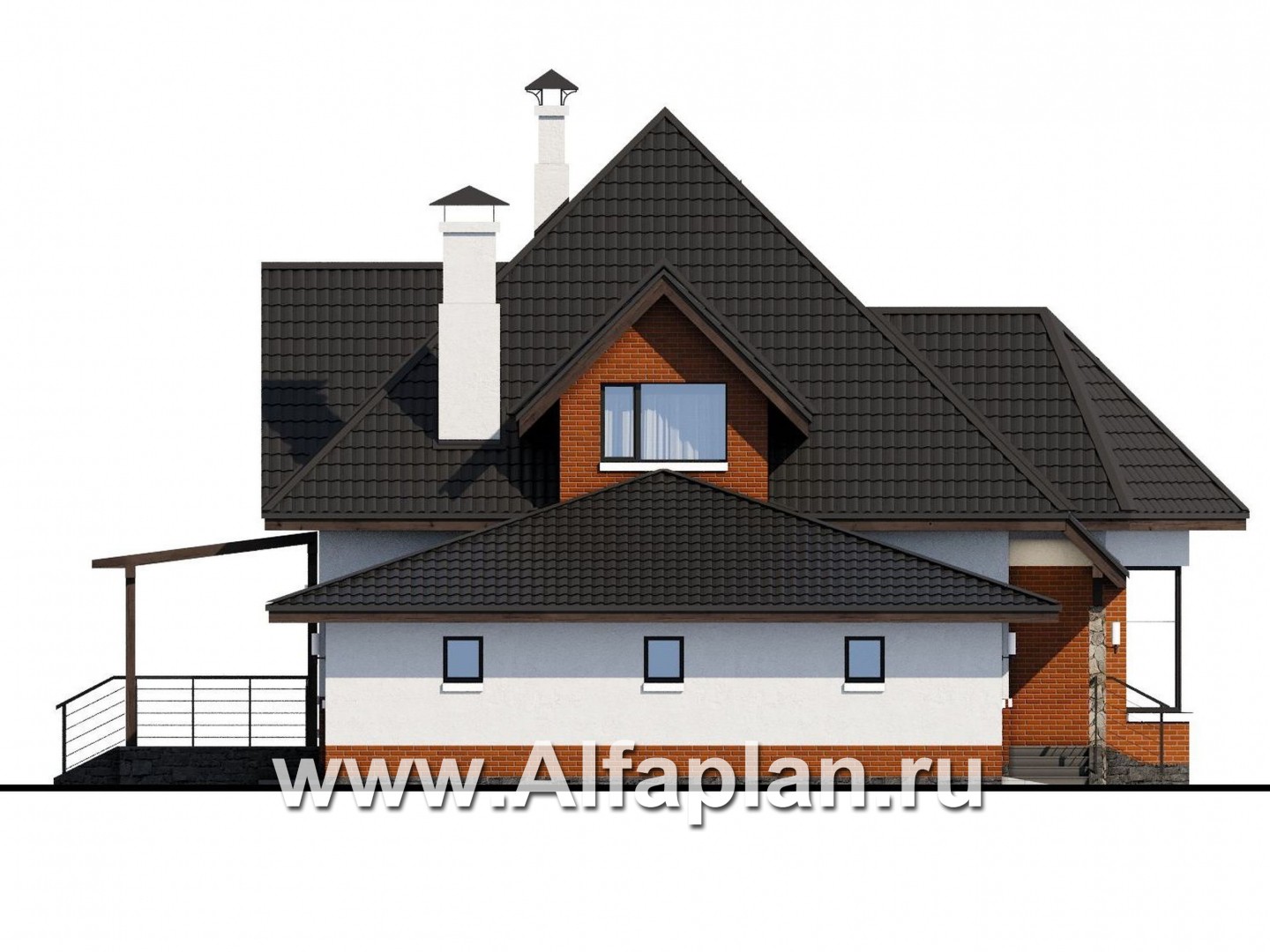«Капелла» - проект дома с мансардой, из газобетона, с террасой и с эркером, с гаражом, современный стиль - фасад дома