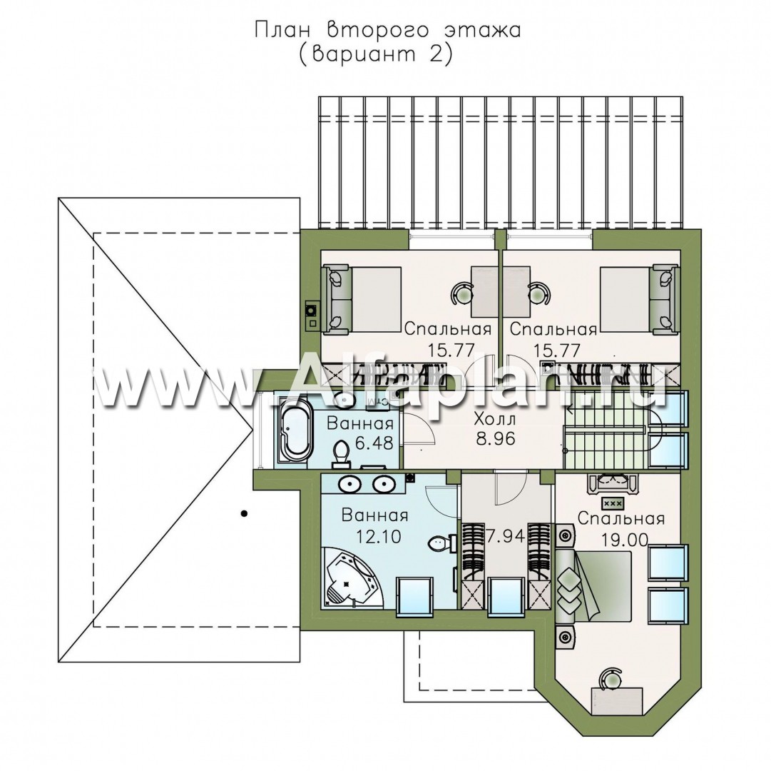 «Капелла» - проект дома с мансардой, из газобетона, с террасой и с эркером, с гаражом, современный стиль - план дома